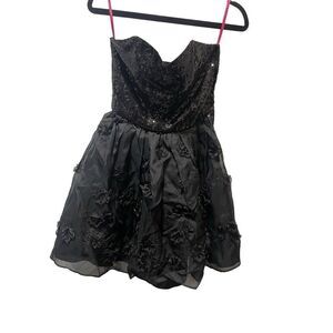Betsey Johnson Black Sequin Corset Dress Tulle Floral Strapless Silk Women’s Siz